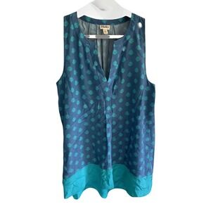 Hatley Silk Blouse Women Small Blue Teal Damask Print Sleeveless Pixie Peasant